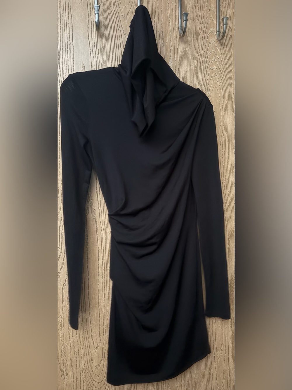 Long Sleeve Black Draped Women’s Dress